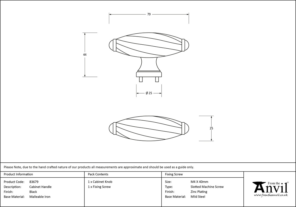 Black Cabinet Handle - 83679 - Technical Drawing