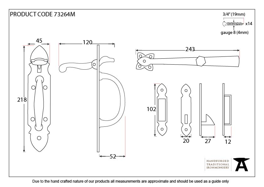 Black Cast Suffolk Latch - 73264M - Technical Drawing