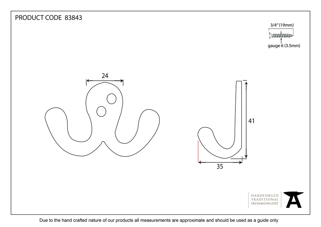 Black Celtic Double Robe Hooks - 83843 - Technical Drawing