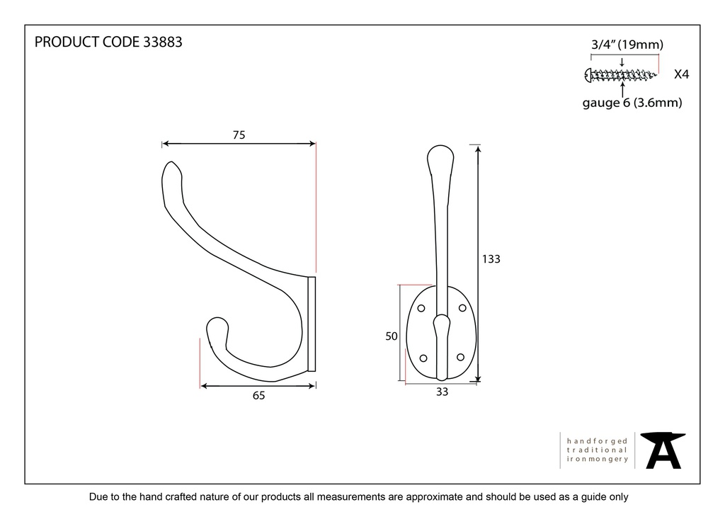 Black Celtic Hat &amp; Coat Hook - 33883 - Technical Drawing