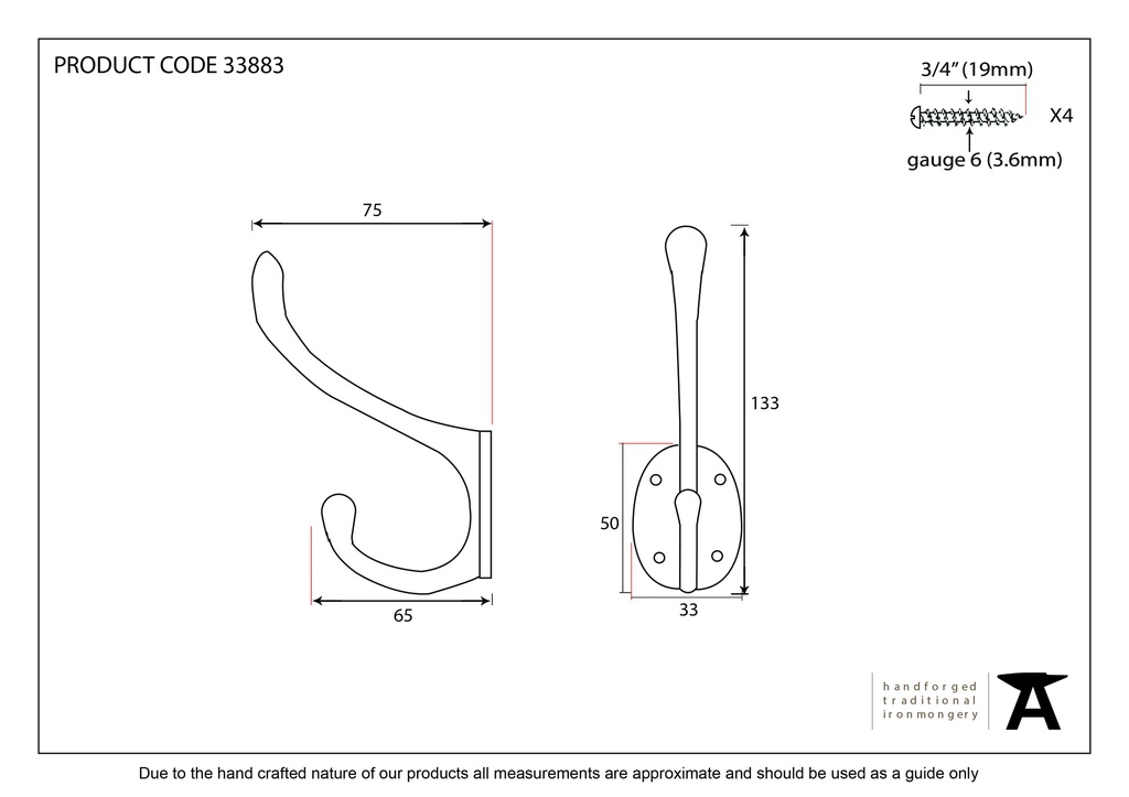 Black Celtic Hat & Coat Hook - 33883 - Technical Drawing