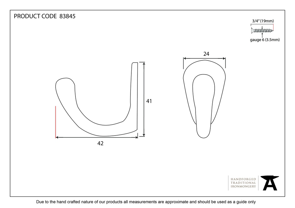 Black Celtic Single Robe Hook - 83845 - Technical Drawing