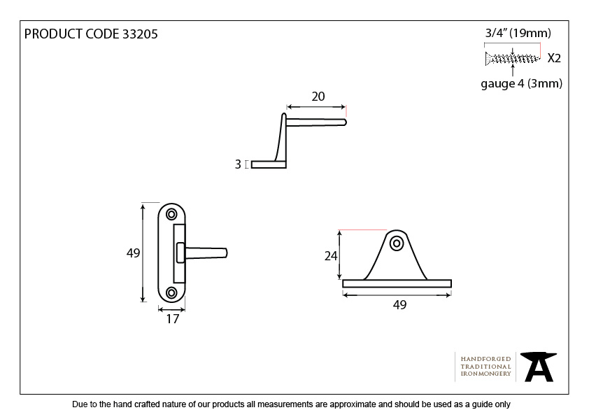 Black Cranked Casement Stay Pin - 33205 - Technical Drawing