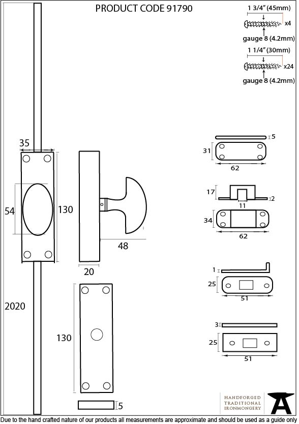 Black Cremone Bolt - 91790 - Technical Drawing