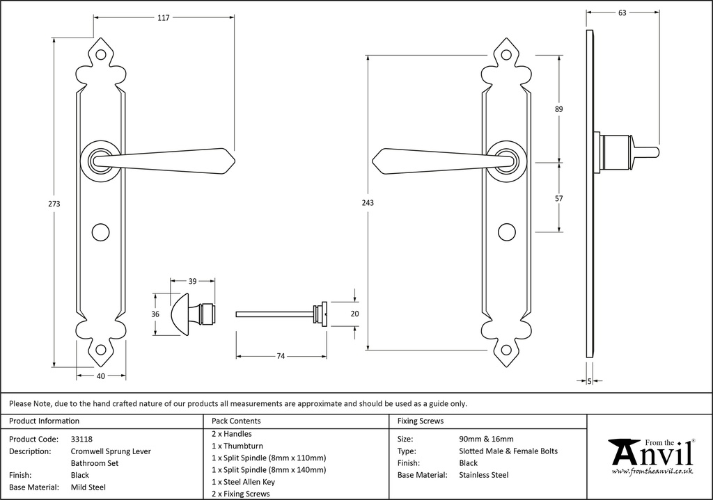 Black Cromwell Lever Bathroom Set - 33118 - Technical Drawing