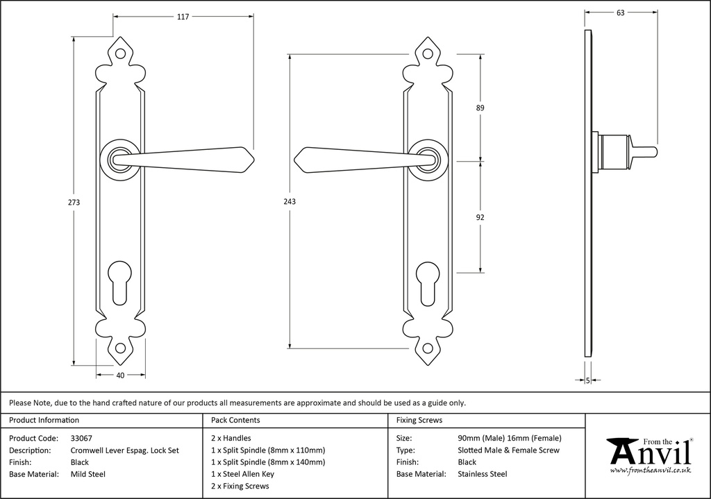 Black Cromwell Lever Espag. Lock Set - 33067 - Technical Drawing