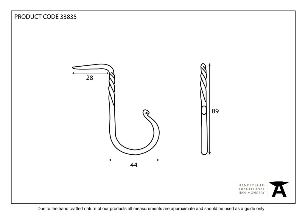 Black Cup Hook - Large - 33835 - Technical Drawing