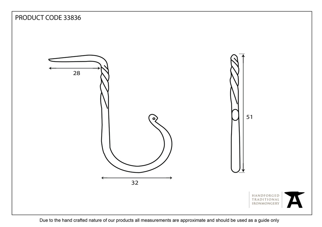 Black Cup Hook - Medium - 33836 - Technical Drawing