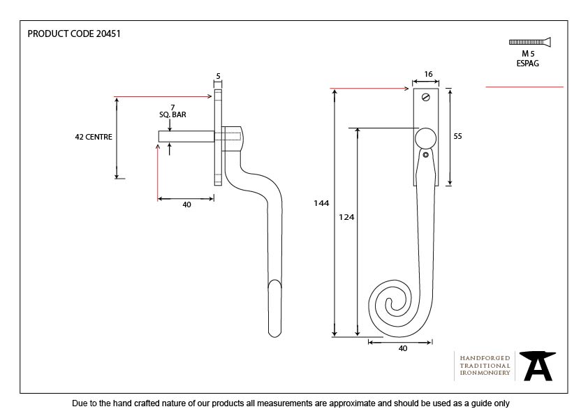 Black Deluxe Monkeytail Espag - LH - 20451 - Technical Drawing