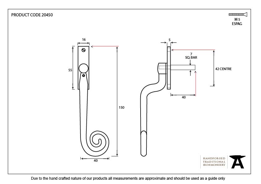 Black Deluxe Monkeytail Espag - RH - 20450 - Technical Drawing