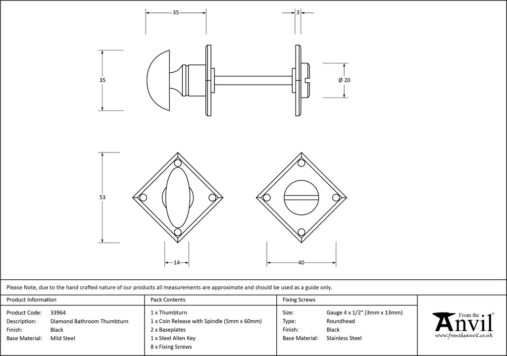 Black Diamond Bathroom Thumbturn - 33964 - Technical Drawing