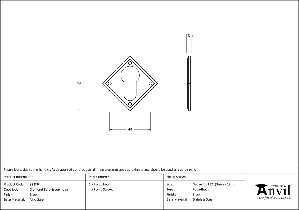 Black Diamond Euro Escutcheon - 33236 - Technical Drawing