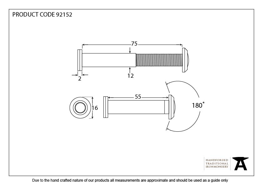 Black Door Viewer 180° (55-75mm Door) - 92152 - Technical Drawing