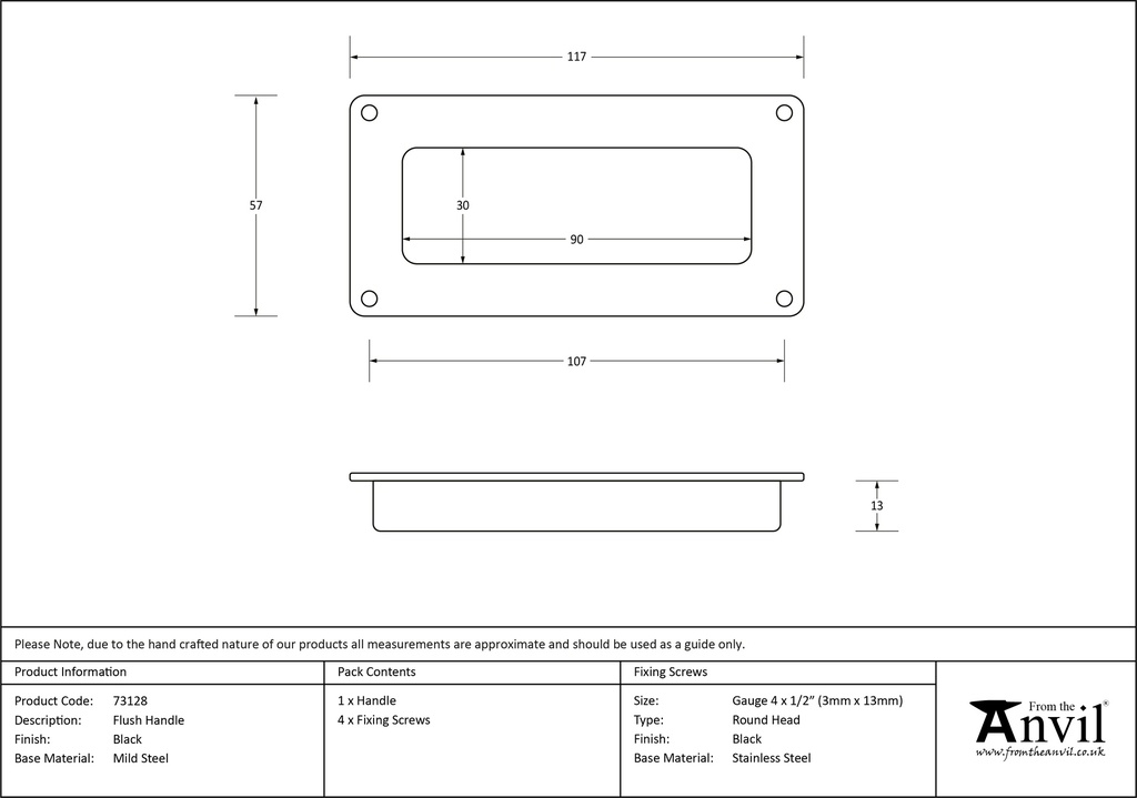 Black Flush Handle - 73128 - Technical Drawing