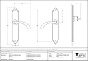 Black Gothic Curved Sprung Lever Latch Set - 33137 - Technical Drawing