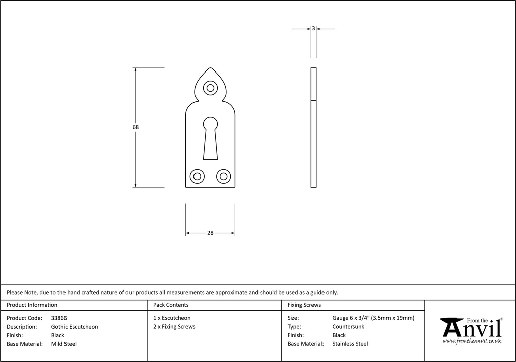 Black Gothic Escutcheon - 33866 - Technical Drawing