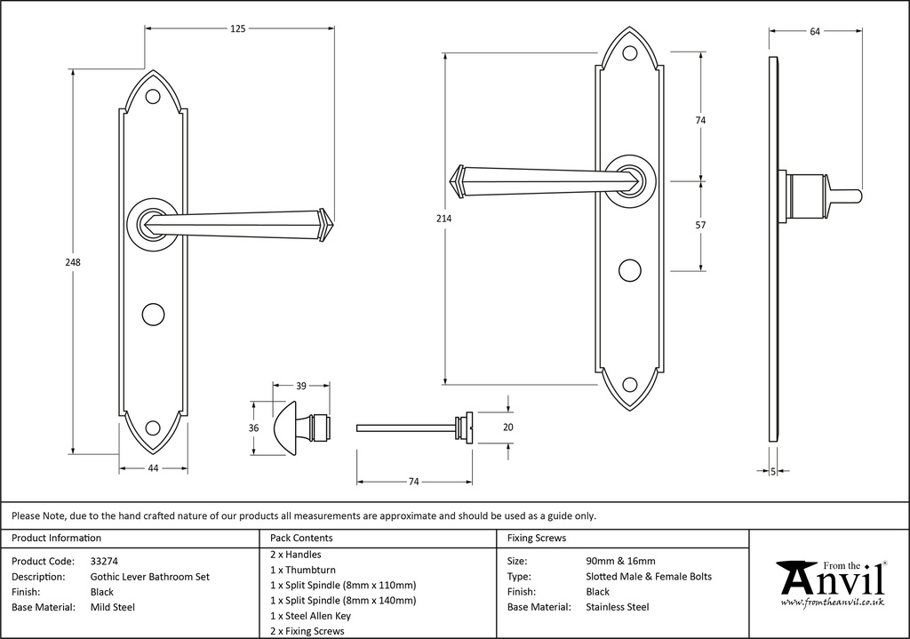 Black Gothic Lever Bathroom Set - 33274 - Technical Drawing