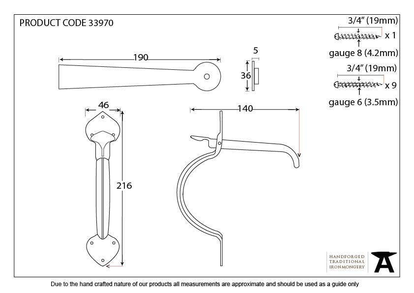 Black Gothic Thumblatch - 33970 - Technical Drawing