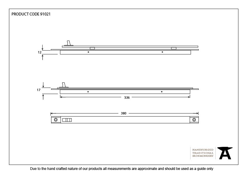 Black Large Aluminium Trickle Vent 380mm - 91021 - Technical Drawing