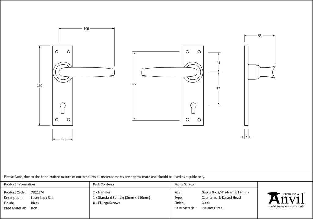 Black Lever Lock Set - 73217M - Technical Drawing