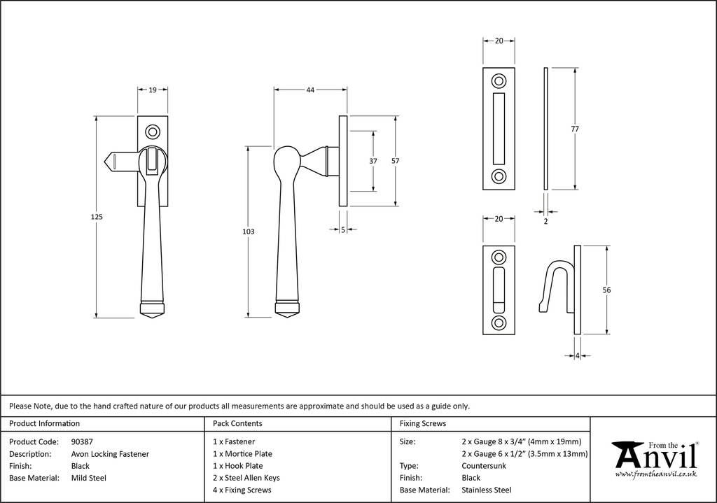 Black Locking Avon Fastener - 90387 - Technical Drawing