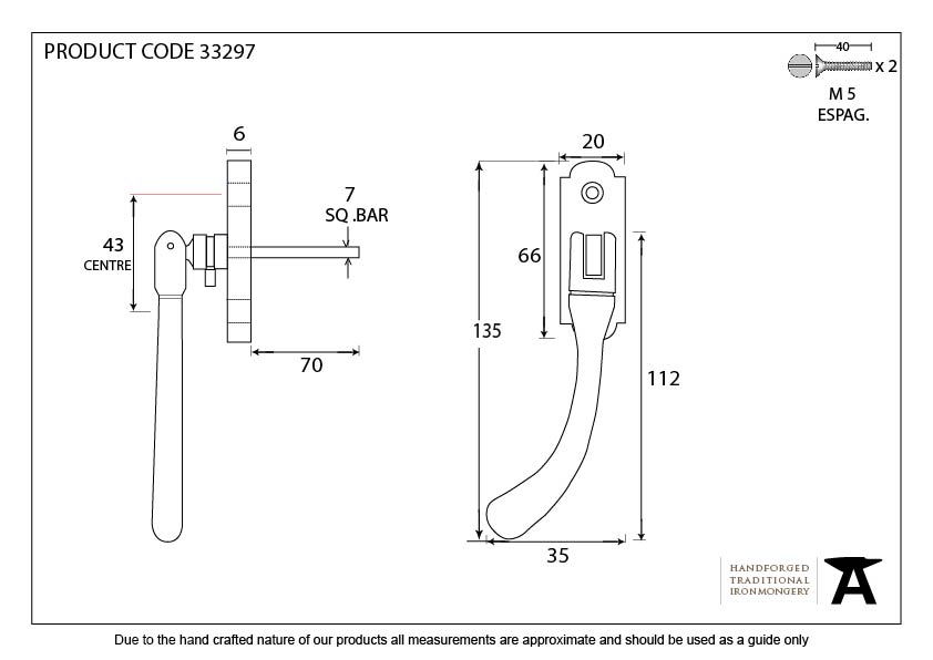 Black Locking Peardrop Espag - LH - 33297 - Technical Drawing