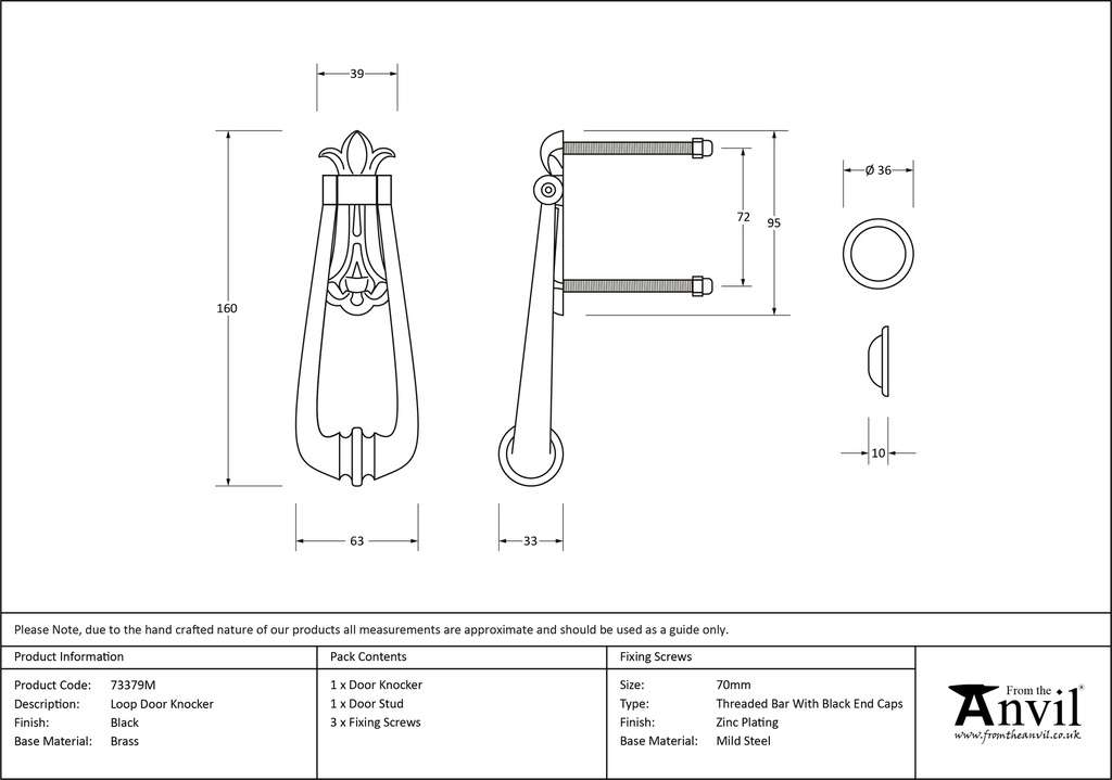 Black Loop Door Knocker - 73379M - Technical Drawing