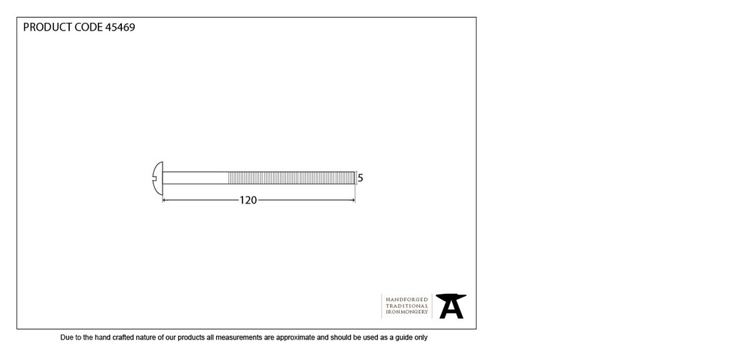 Black M5 x 120mm Male Bolt - 45469 - Technical Drawing