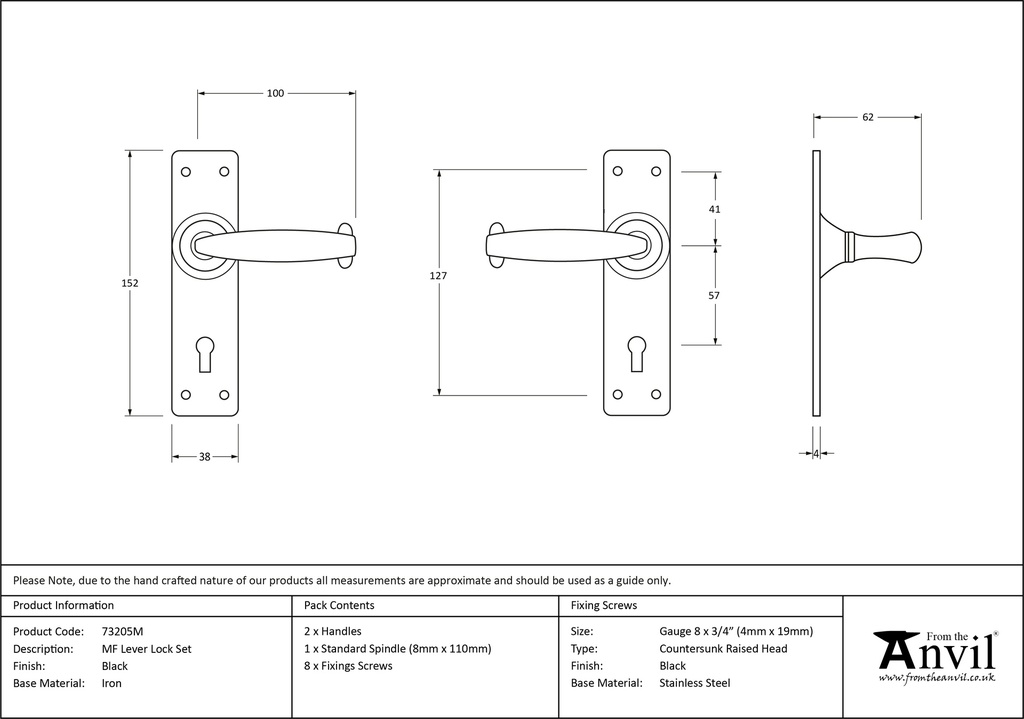 Black MF Lever Lock Set - 73205M - Technical Drawing