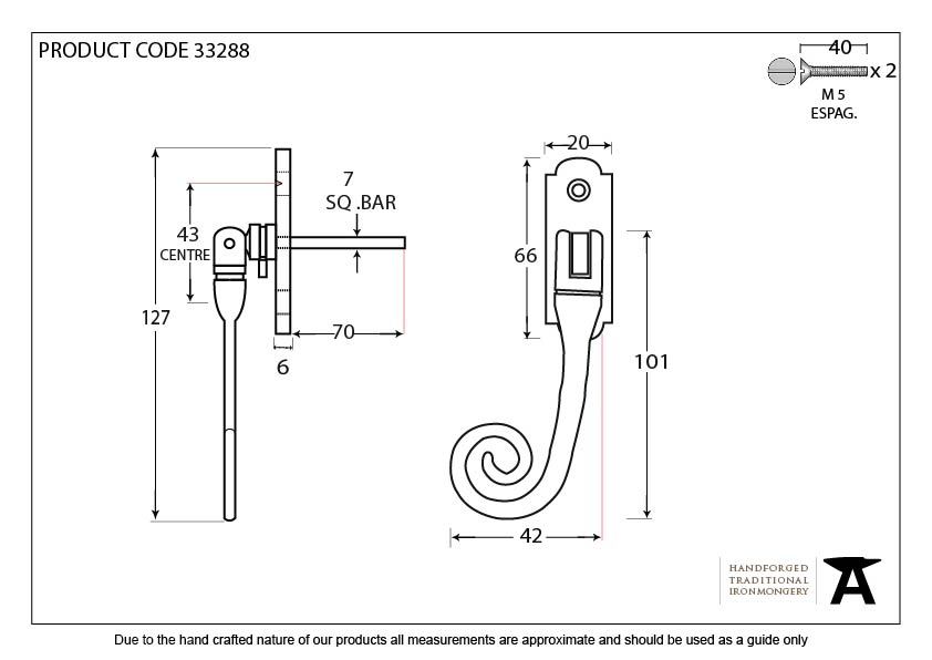 Black Monkeytail Espag - LH - 33288 - Technical Drawing