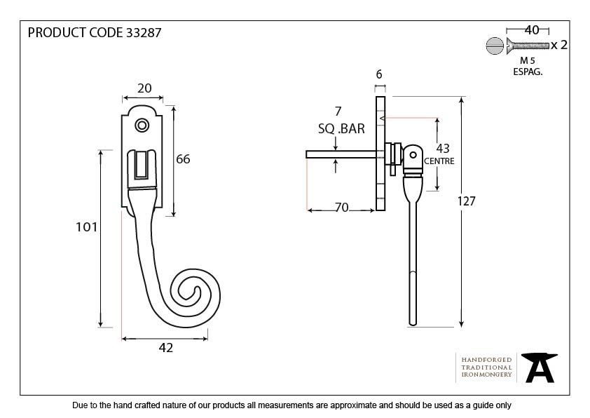 Black Monkeytail Espag - RH - 33287 - Technical Drawing