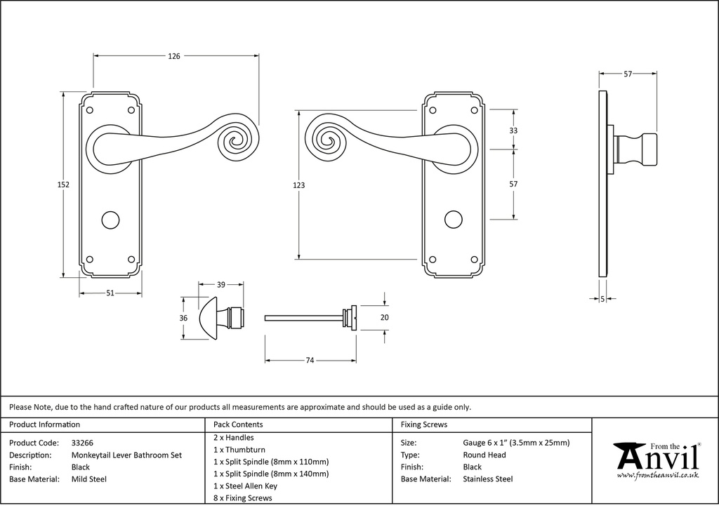 Black Monkeytail Lever Bathroom Set - 33266 - Technical Drawing