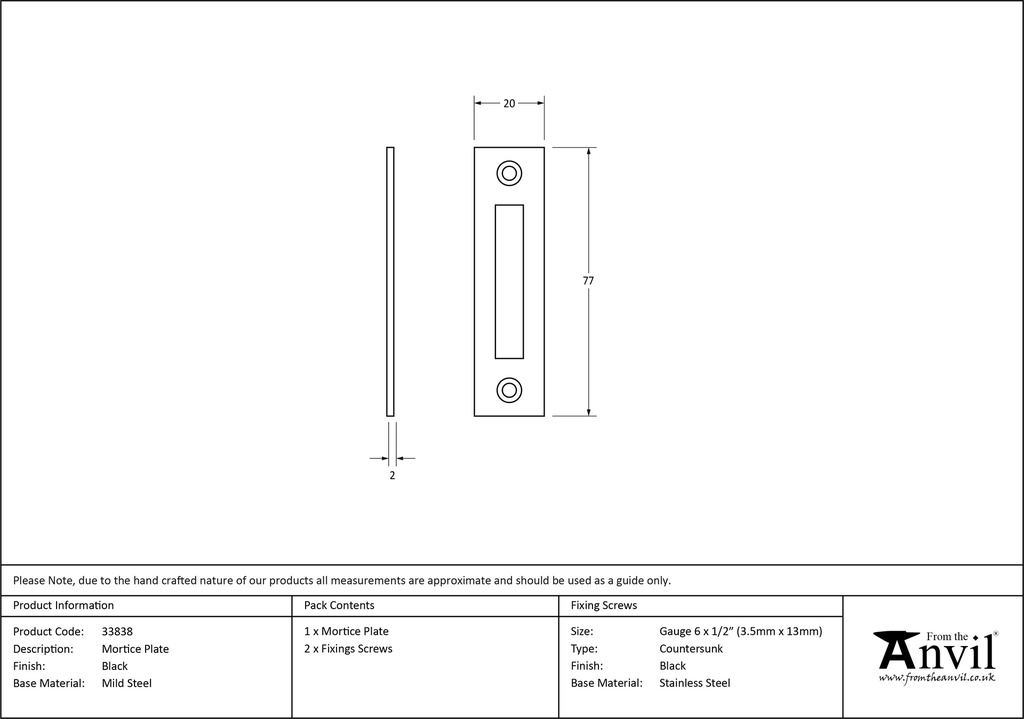 Black Mortice Plate - 33838 - Technical Drawing