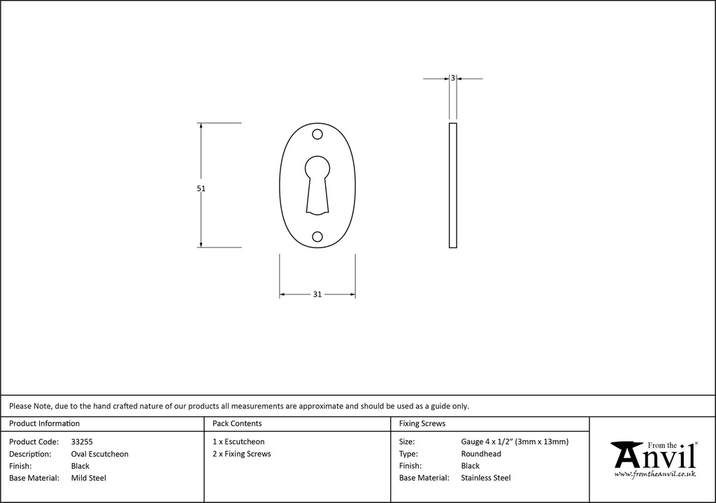 Black Oval Escutcheon - 33255 - Technical Drawing