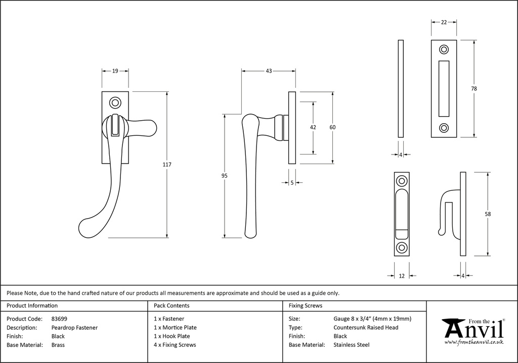 Black Peardrop Fastener - 83699 - Technical Drawing