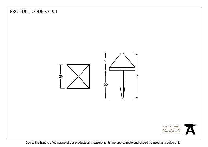 Black Pyramid Door Stud - Medium - 33194 - Technical Drawing
