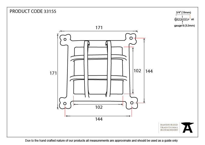 Black Raised Door Grill - 33155 - Technical Drawing