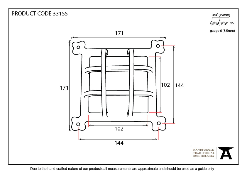 Black Raised Door Grill - 33155 - Technical Drawing