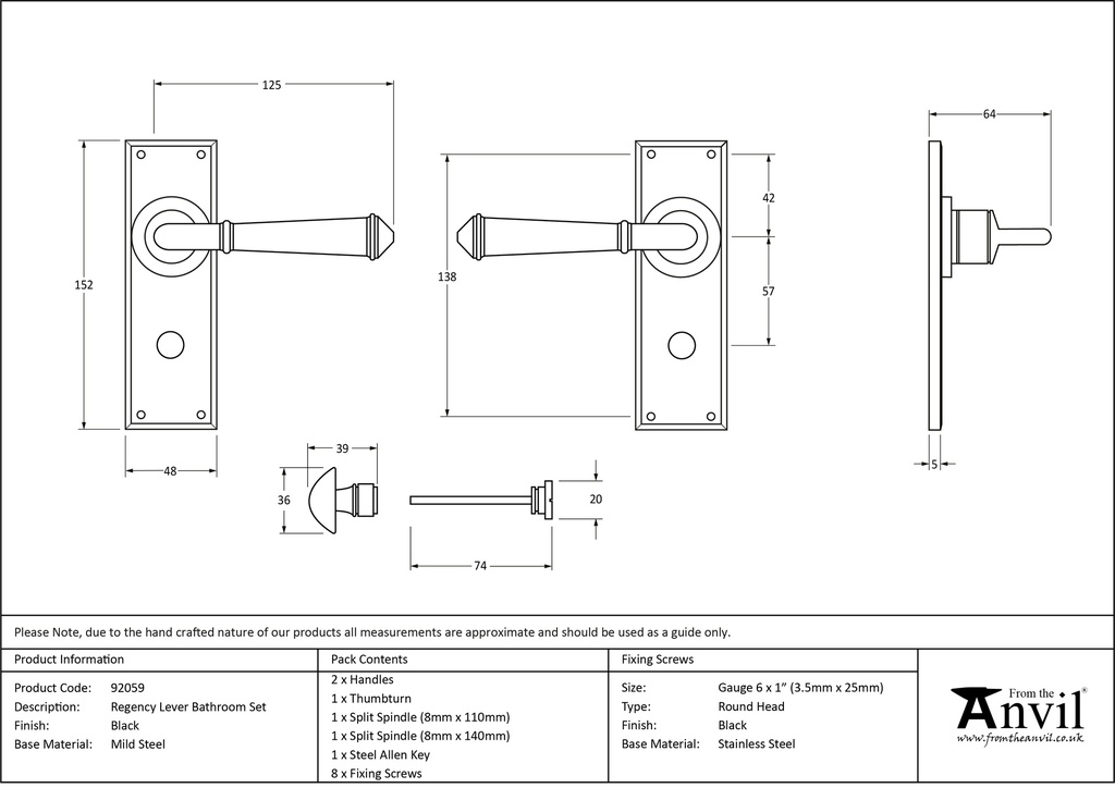 Black Regency Lever Bathroom Set - 92059 - Technical Drawing