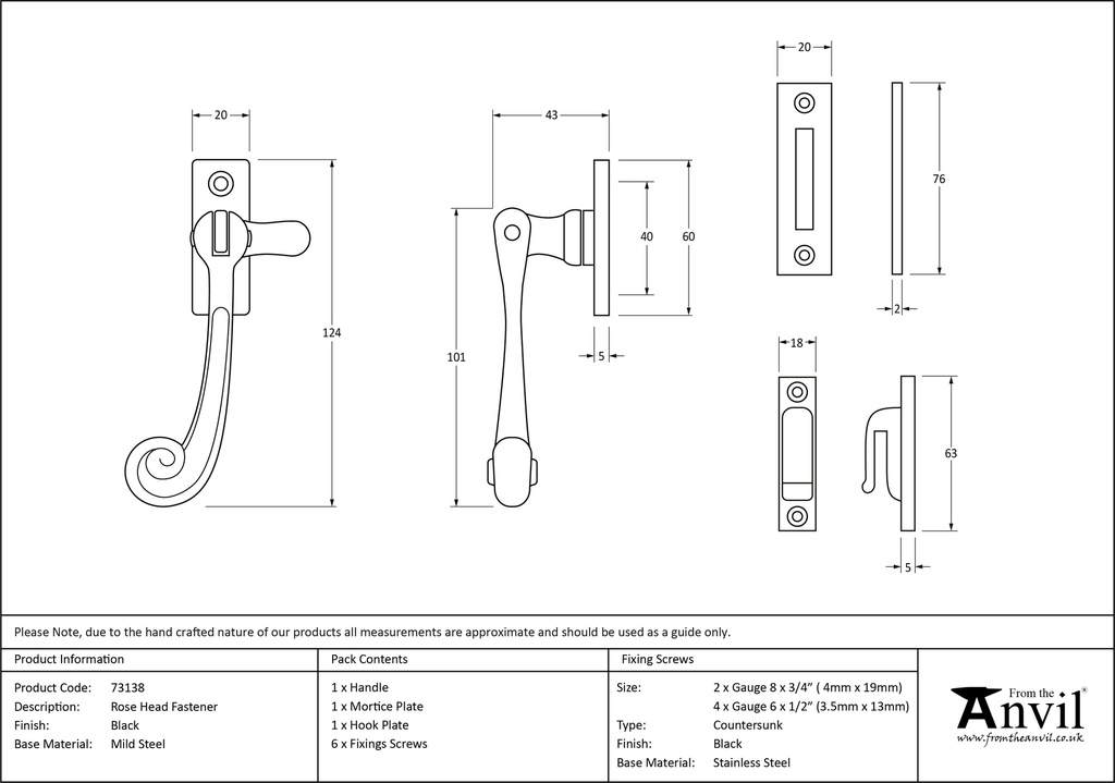 Black Rose Head Fastener - 73138 - Technical Drawing