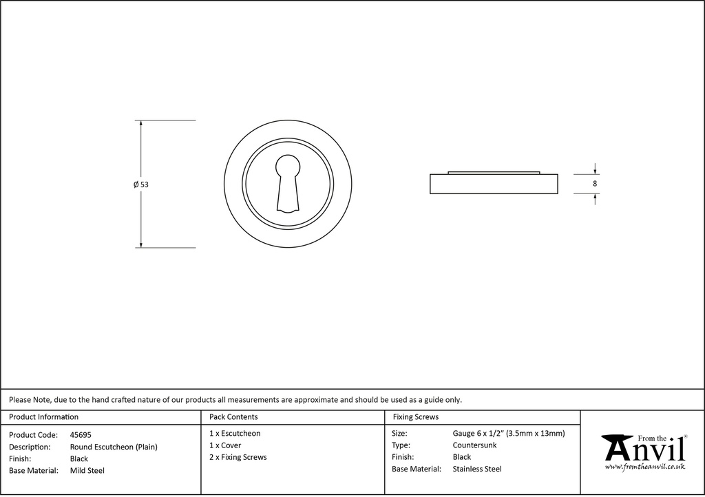 Black Round Escutcheon (Plain) - 45695 - Technical Drawing