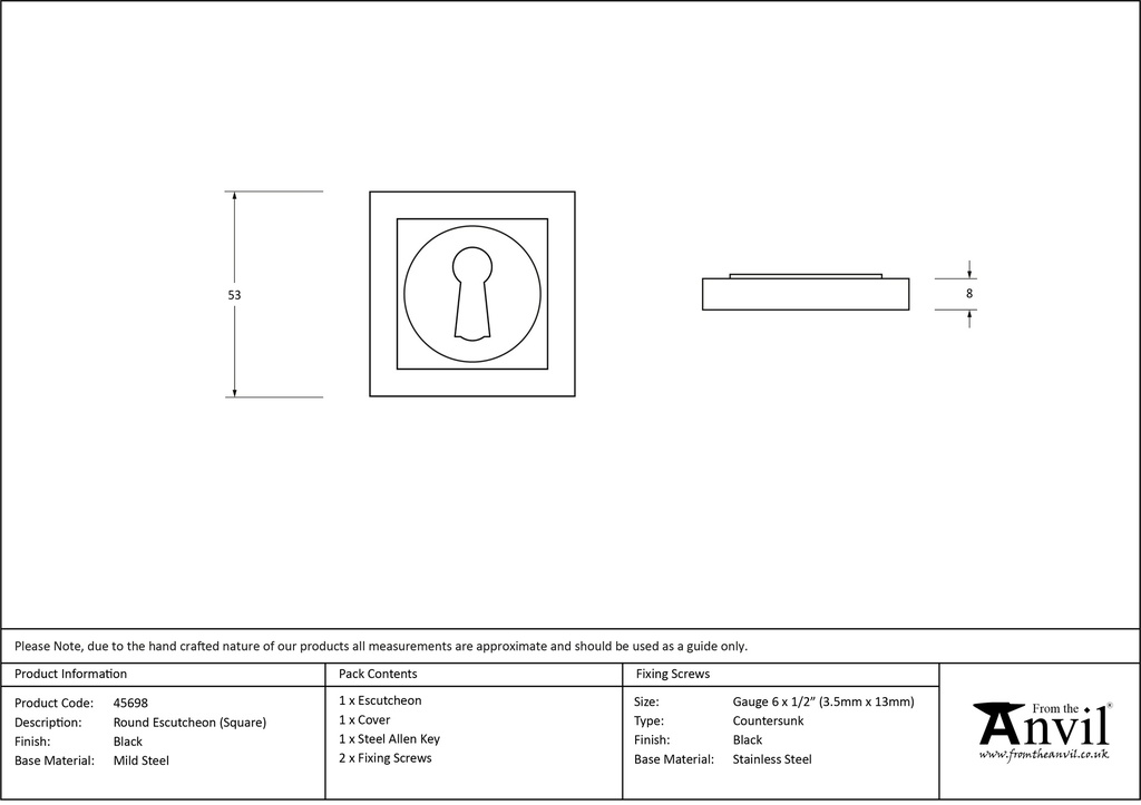 Black Round Escutcheon (Square) - 45698 - Technical Drawing