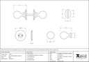 Black Round Mortice/Rim Knob Set - 33252 - Technical Drawing