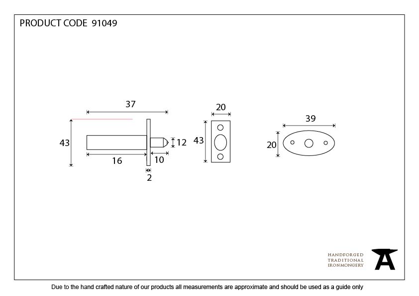 Black Security Window Bolt - 91049 - Technical Drawing