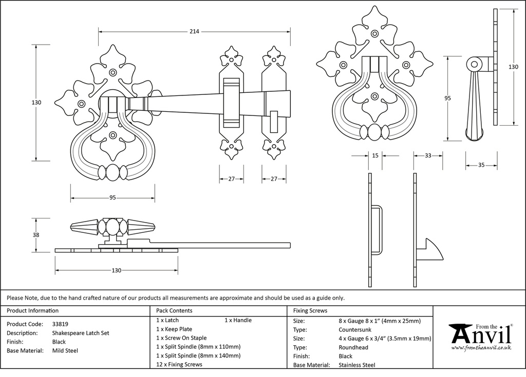 Black Shakespeare Latch Set - 33819 - Technical Drawing