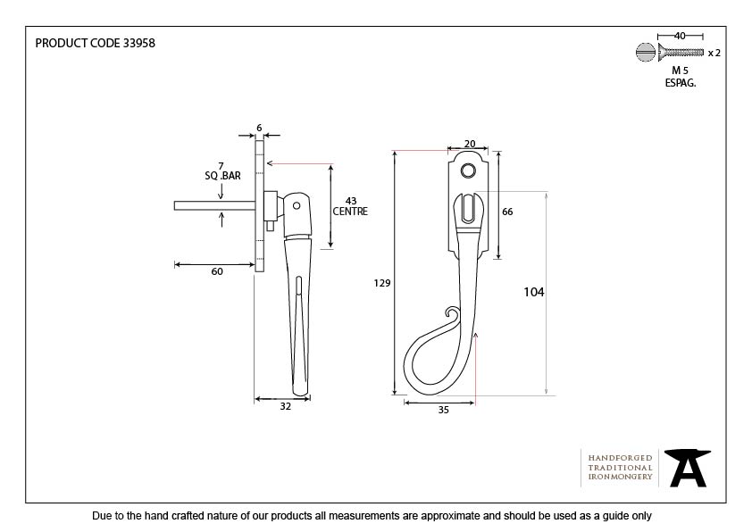 Black Shepherd's Crook Espag - LH - 33958 - Technical Drawing