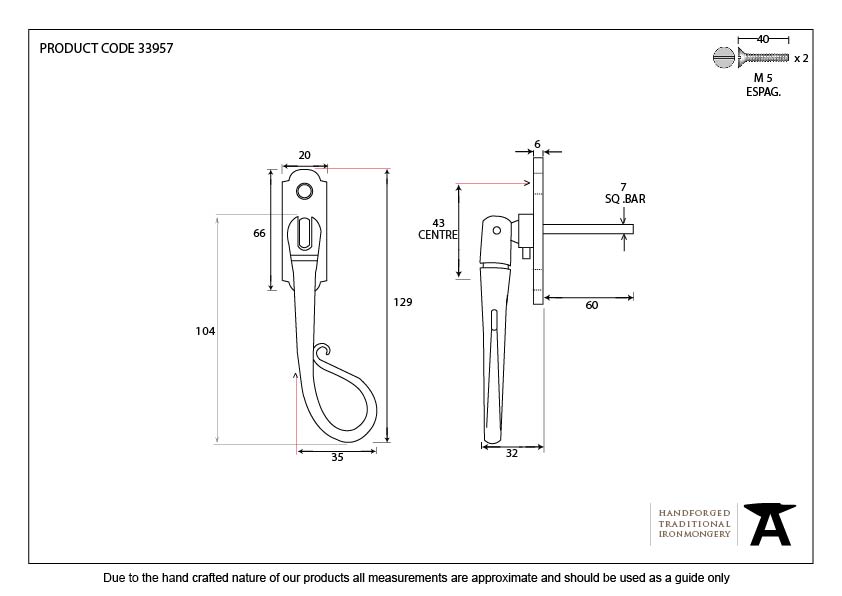 Black Shepherd's Crook Espag - RH - 33957 - Technical Drawing