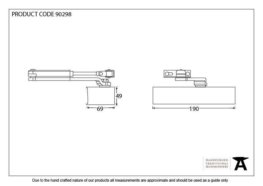 Black Size 3 Door Closer & Cover - 90298 - Technical Drawing