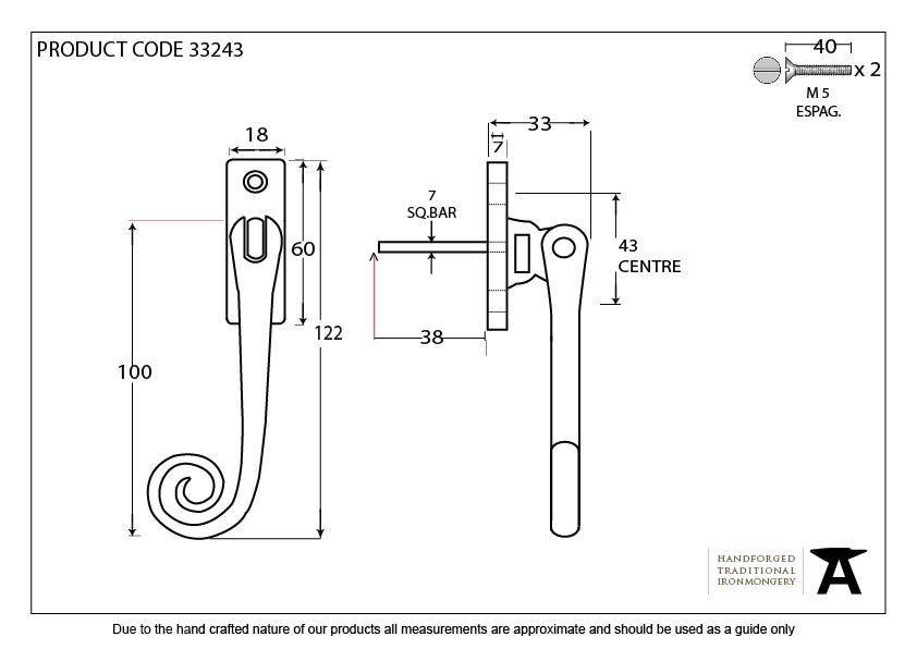 Black Slim Monkeytail Espag - LH - 33243 - Technical Drawing