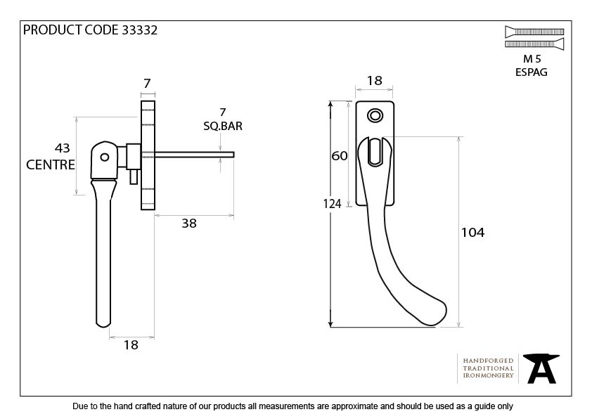 Black Slim Peardrop Espag - RH - 33332 - Technical Drawing